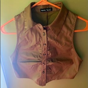 Faux leather cropped button up